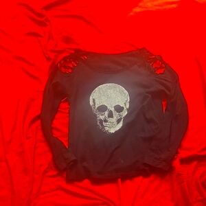 Vocal Black Long Sleeve Tee with Silver Skull